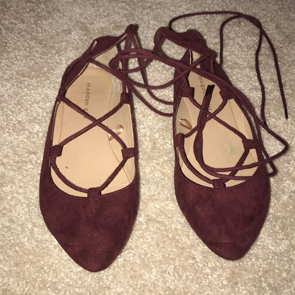 Burgundy lace up flats